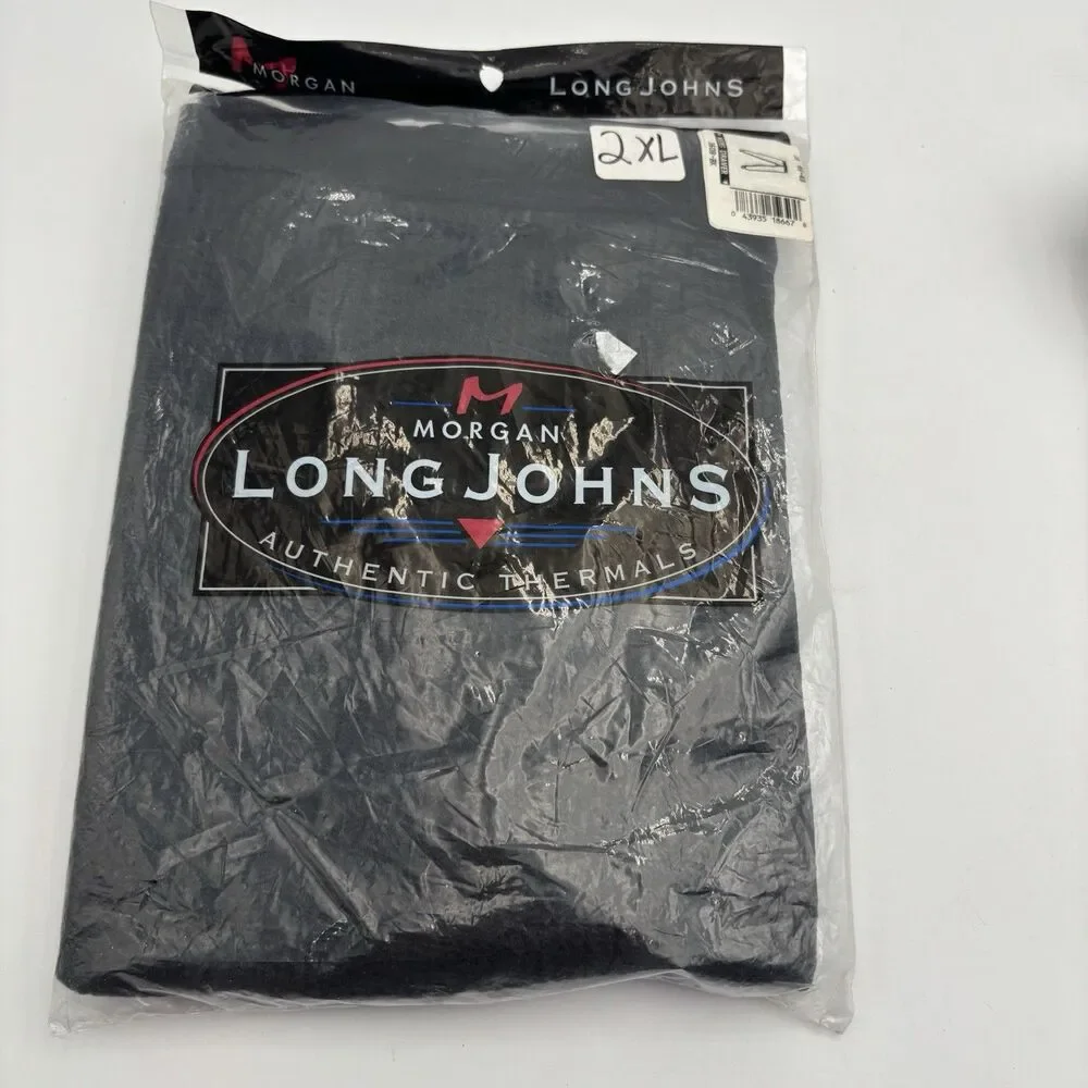 Morgan Mills Long Johns Mens 2XL Thermal Pants Black White Waffle Knit 2 Pair